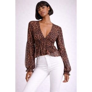 SNDYS Leopard print cropped blouse, Size Small